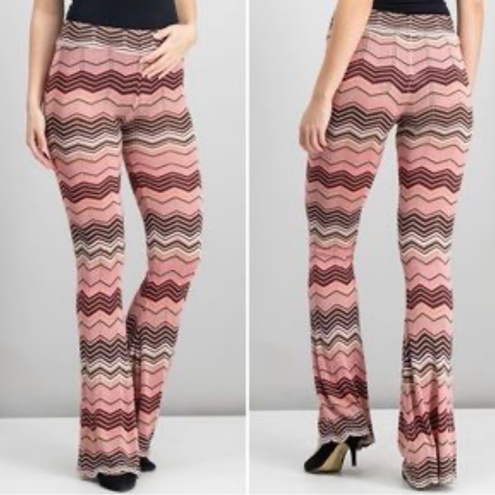 Macbeth Collection by Margaret Josephs Zigzag Pink and Brown Flare Pants